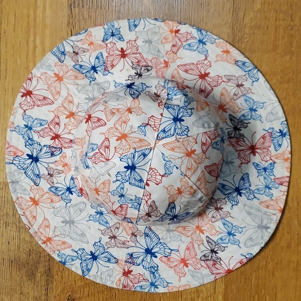 San Diego Hat Co Girls Blue Polka Dot Butterfly Reversible Sun Hat ‎ 5-7 Years